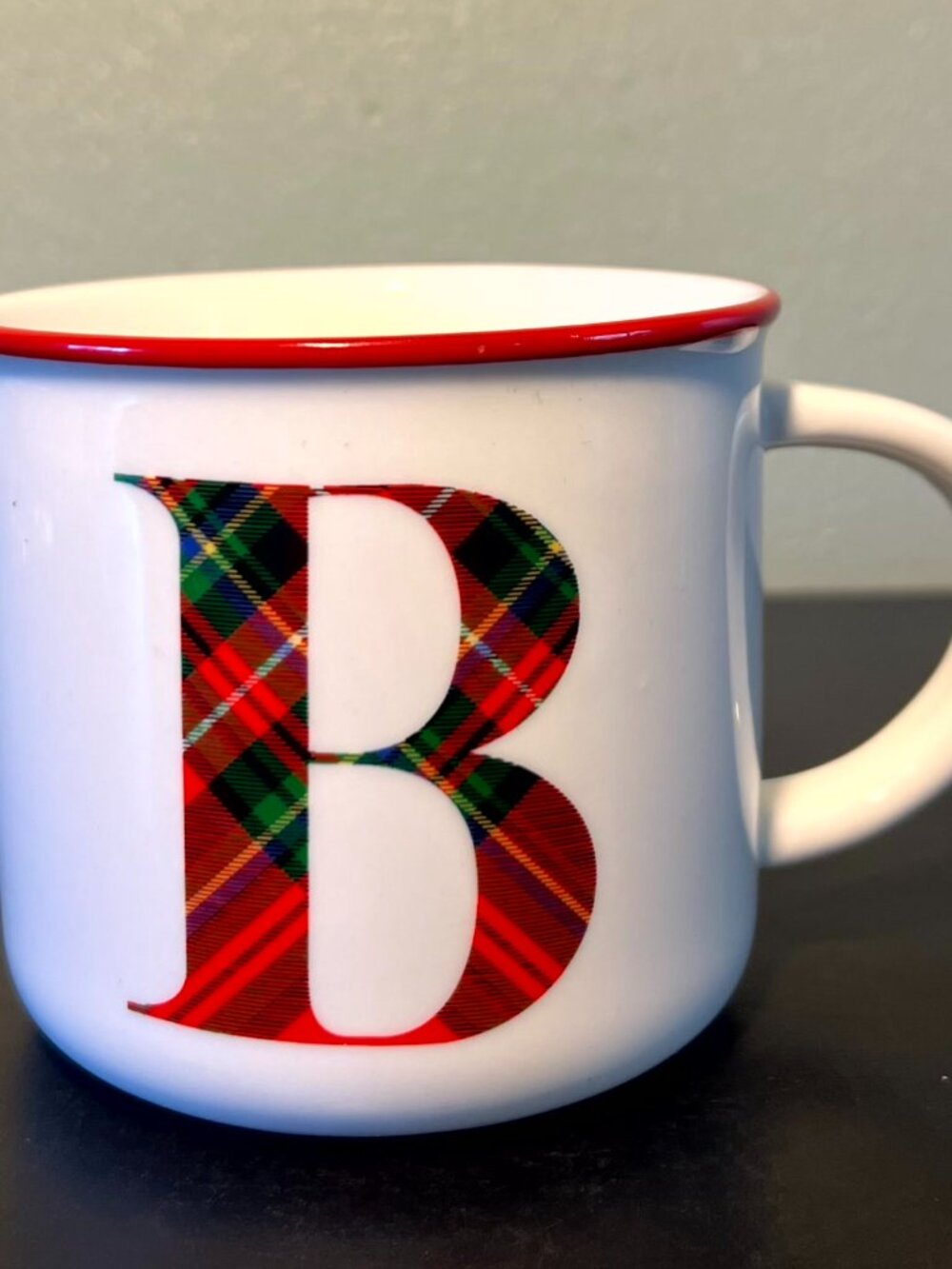 Bee & Willow Home Holiday Plaid Monogram Letter B Ceramic Coffee Mug 16oz Cup